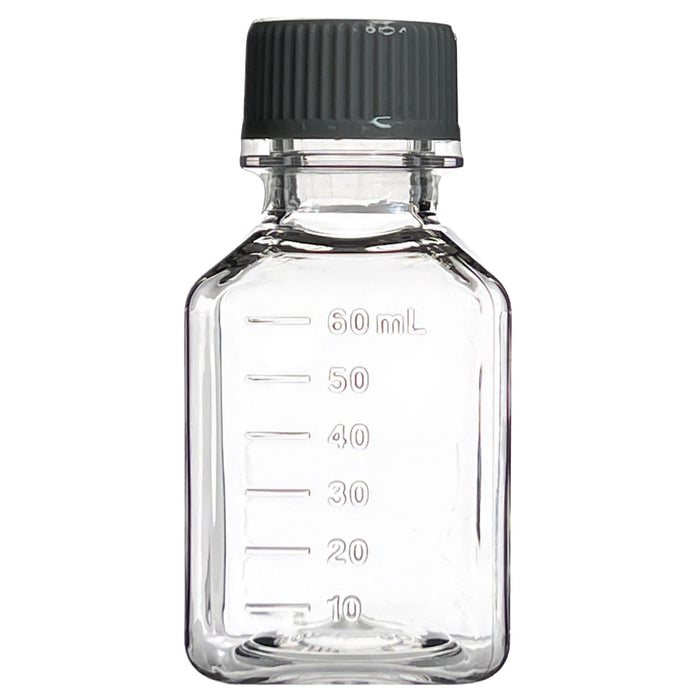 Eisco - Pack of 24, 60mL PETG Media Bottles with HDPE Caps, Non-Sterile, Square, Leakproof, Tamper-Evident, Laboratory-Grade, Ideal for Lab Reagents, Buffers & Biopharmaceutical Processing