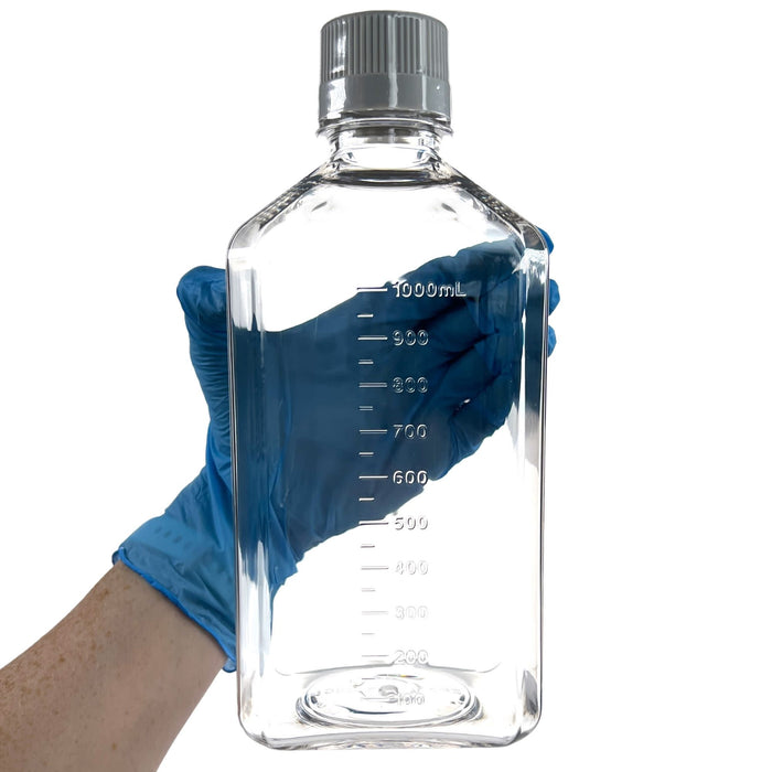 Eisco - Pack of 12, 1L PETG Media Bottles with HDPE Caps, Non-Sterile, Square, Leakproof, Tamper-Evident, Laboratory-Grade, Ideal for Lab Reagents, Buffers & Biopharmaceutical Processing