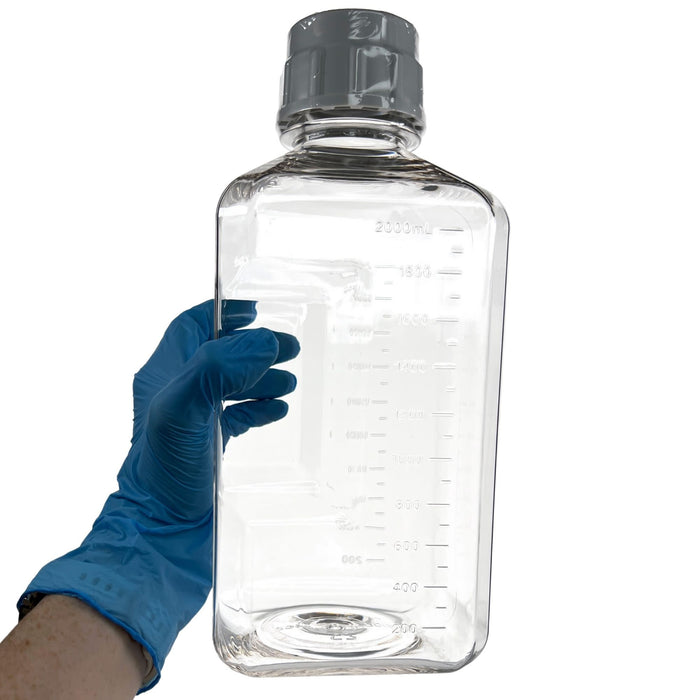 Eisco - Pack of 6, 2L Sterile PETG Media Bottles with HDPE Caps, Square, Leak-Proof, Tamper-Evident, Non-Pyrogenic, Gamma Sterilized, Ideal for Lab Reagents, Buffers & Biopharmaceutical Use