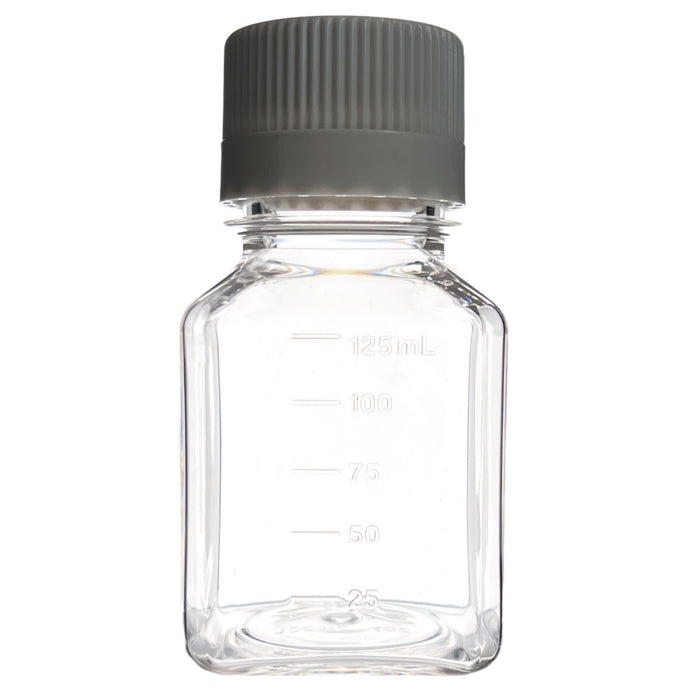 Eisco - Pack of 24, 125mL Sterile PETG Media Bottles with HDPE Caps, Square, Leak-Proof, Tamper-Evident, Non-Pyrogenic, Gamma Sterilized, Ideal for Lab Reagents, Buffers & Biopharmaceutical Use