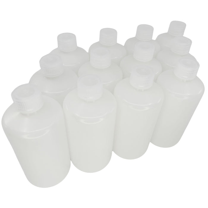 Eisco - Pack of 12, 500mL Narrow Mouth HDPE Translucent Reagent Bottles with Polypropylene Caps, Non-Sterile, Leak-Proof, Chemical Resistant, -100 to 120°C Temperature Range, Laboratory Storage and Transport