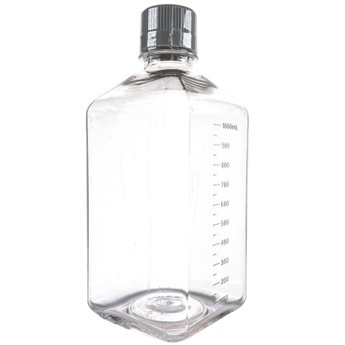 Eisco - Pack of 12, 1L Sterile PETG Media Bottles with HDPE Caps, Square, Leak-Proof, Tamper-Evident, Non-Pyrogenic, Gamma Sterilized, Ideal for Lab Reagents, Buffers & Biopharmaceutical Use