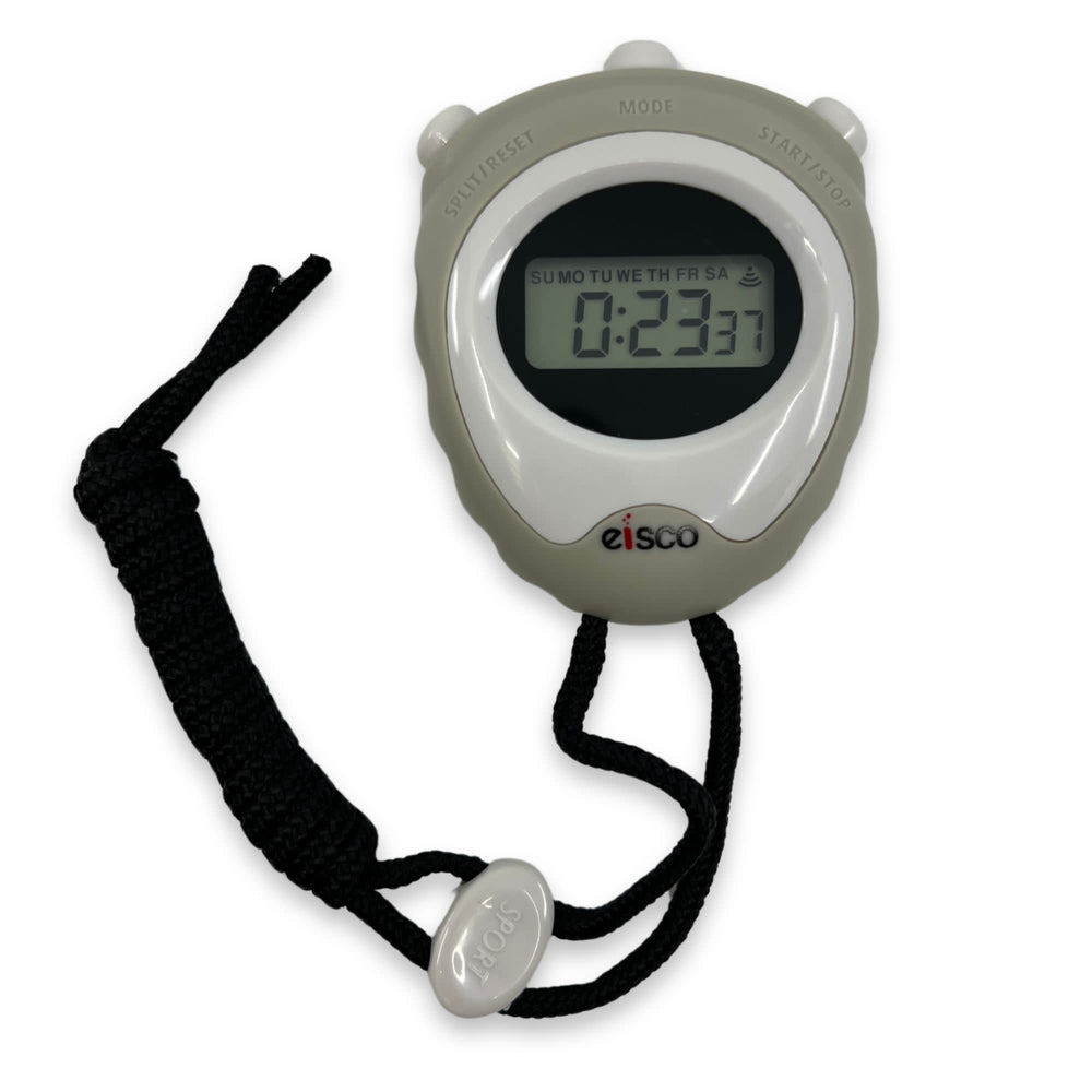 Eisco Labs - Digital Stopwatch with Quartz Timer, 1/100th Second Precision, Alarm Function - Displays Hours, Minutes, Seconds, Date, and Month - Timing for Sports, Labs, Experiments, and Education