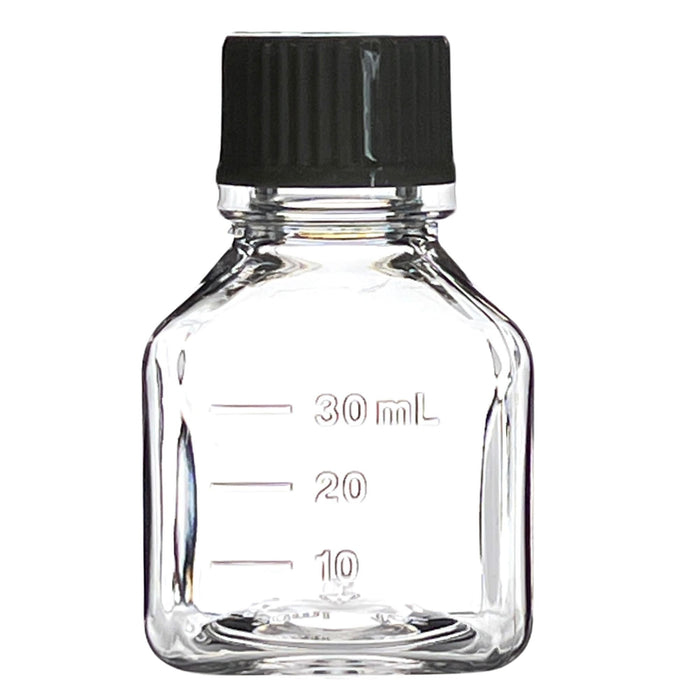 Eisco - Pack of 24, 30mL PETG Media Bottles with HDPE Caps, Non-Sterile, Square, Leakproof, Tamper-Evident, Laboratory-Grade, Ideal for Lab Reagents, Buffers & Biopharmaceutical Processing