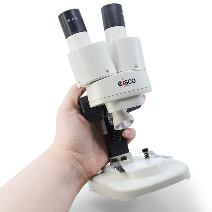 Eisco - Starter Stereo Inclined Microscope - 20x Magnification with 10x18mm Eyepieces & 2x Objective - Cordless Battery-Operated LED Lighting - Binocular Head for Labs & Education