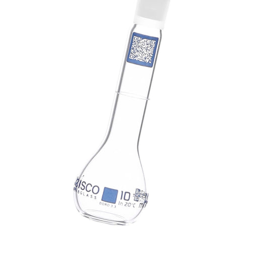 Eisco Volumetric Flask, 10mL - Class A - Borosilicate Glass, Polyethylene Stopper, 10/19 Socket - QR Code Marking for Calibration Certificate