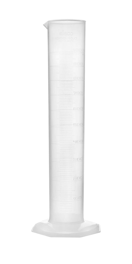 Graduated Cylinder, 1000mL - Class B - Hexagonal Base - Raised Graduations - Polypropylene Plastic