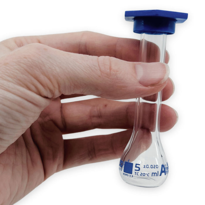 Eisco Labs - 5mL Class A Volumetric Flask with Snap Cap, Graduation, ASTM E288 Certified, Borosilicate Glass, High Precision Flask for Micro-Scale Titrations, Solution Preparation, and Chemical Analysis