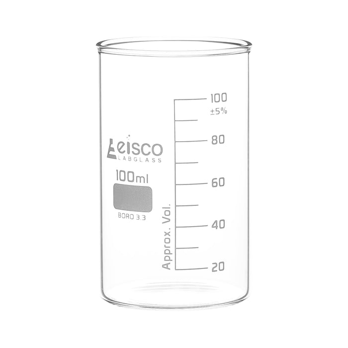 Beaker, 100mL - Berzelius Tall Form, No Spout - Graduated - Borosilicate Glass