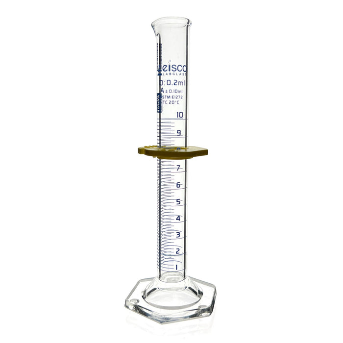 Eisco Labs - Graduated Cylinder, 10mL - ASTM, Class A - Tolerance ±0.10mL - Protective Collar, Hexagonal Base - Blue Graduations - with Individual Work Certificate - Borosilicate 3.3 Glass