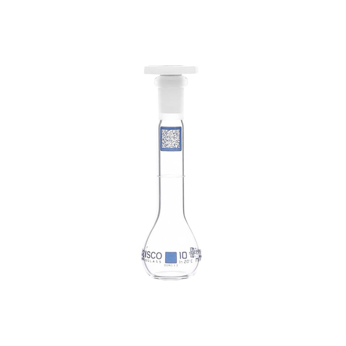 Eisco Volumetric Flask, 10mL - Class A - Borosilicate Glass, Polyethylene Stopper, 10/19 Socket - QR Code Marking for Calibration Certificate