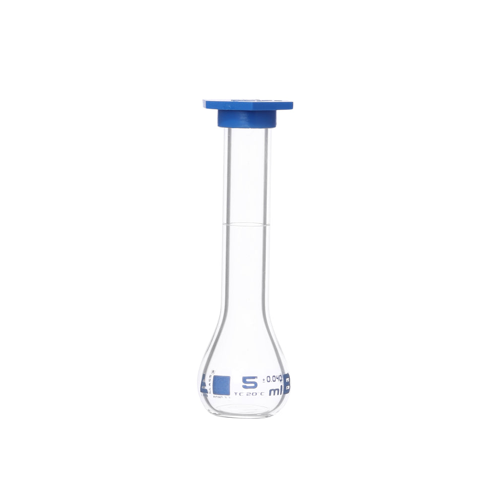 Eisco Labs - 5mL Class B Volumetric Flask with Snap Cap, Graduation, ASTM E288 Certified, Borosilicate Glass for Routine Laboratory Work, Solution Preparation, and Dilutions in Educational and Scientific Labs