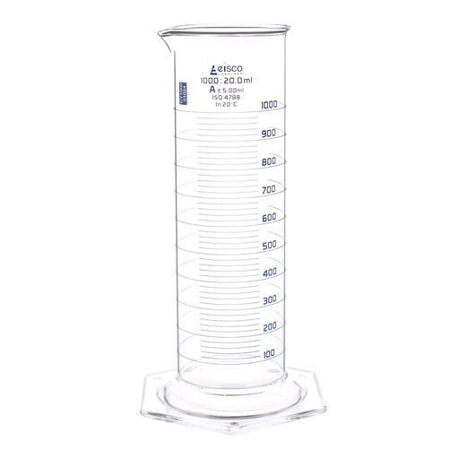 Eisco Labs - Measuring Cylinder, 1000mL - Class A - Squat Form, ISO 4788 Certified, Graduated Glass Cylinder for Laboratory Use, Precise Liquid Measurement, Scientific Glassware for Chemistry and Research Labs