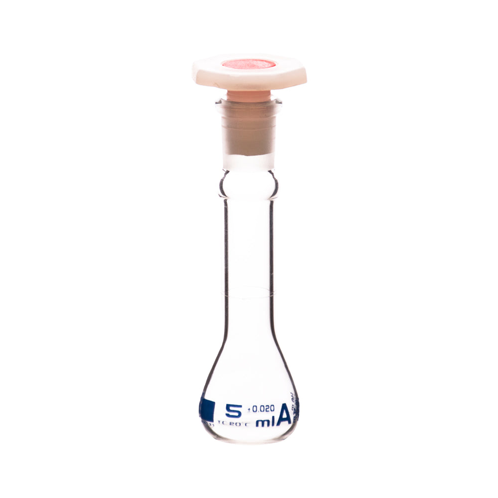 Eisco Labs - 5mL Class A Volumetric Flask with Polyethylene Stopper, Borosilicate Glass, ASTM E288 Certified for Accurate Solution Preparation in Analytical Chemistry, Pharmaceutical, and Laboratory Use