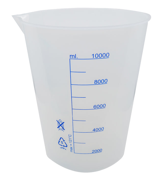 Premium 10,000mL (10L) Beaker - Polypropylene Plastic, Blue Screen Printed, 1000mL Graduations - Eisco Labs