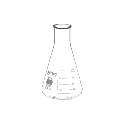 Erlenmeyer Flask, 125mL - ASTM, Dual Graduated Scale - Borosilicate Glass - Narrow Neck Flask, Conical Flask, Glass Flask - Eisco Labs