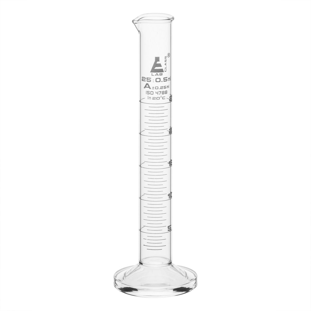 Eisco Labs - 25mL Graduated Measuring Cylinder, Class A, Borosilicate Glass, Round Base with Spout, White Graduations, ISO 4788 Certified - Scientific Labware for Accurate Liquid Measurement in Research & Education