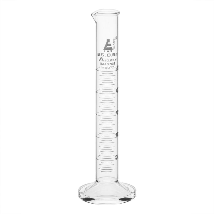 Eisco Labs - 25mL Graduated Measuring Cylinder, Class A, Borosilicate Glass, Round Base with Spout, White Graduations, ISO 4788 Certified - Scientific Labware for Accurate Liquid Measurement in Research & Education