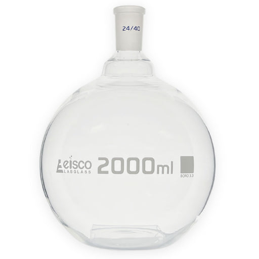 Eisco Labs - 2000 mL Flat Bottom Boiling Flask with 24/40 Ground Joint, Borosilicate Glass, Ideal for Distillation, Reflux, Chemical Reactions, and Solvent Recovery in Laboratory and Industrial Settings