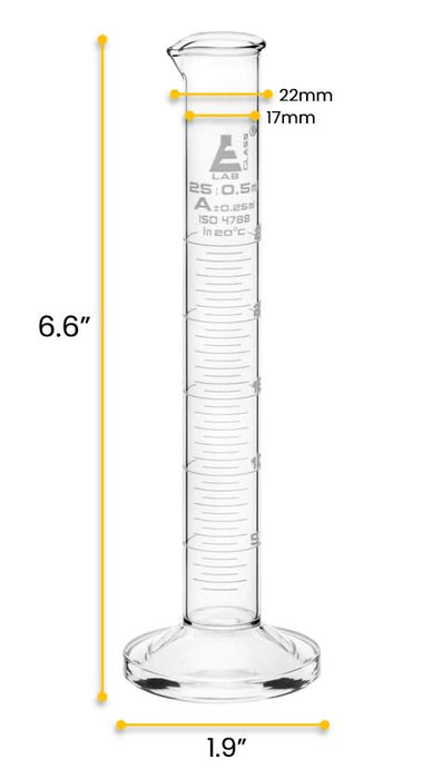 Eisco Labs - 25mL Graduated Measuring Cylinder, Class A, Borosilicate Glass, Round Base with Spout, White Graduations, ISO 4788 Certified - Scientific Labware for Accurate Liquid Measurement in Research & Education