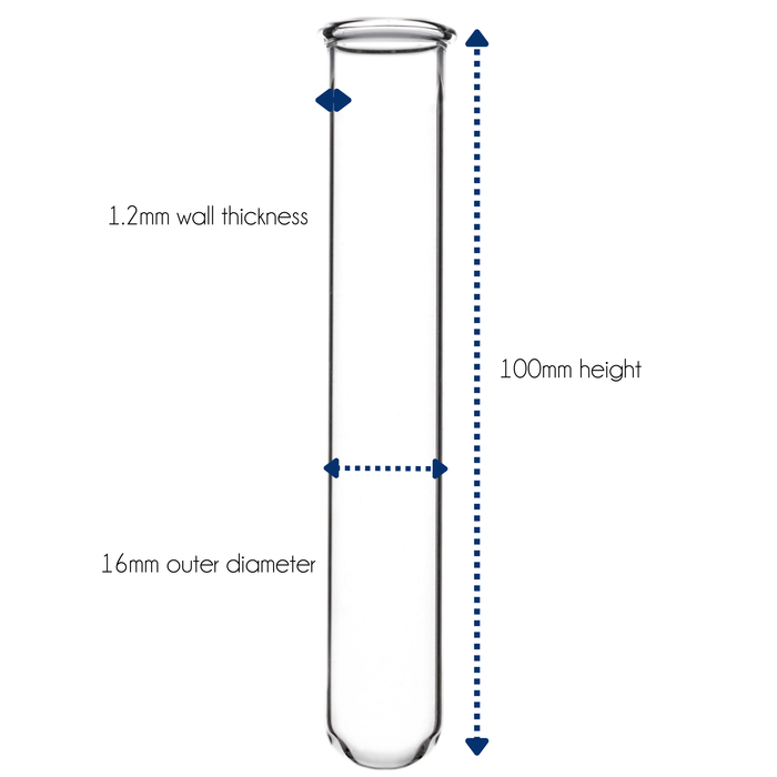 Eisco - Borosilicate Glass Test Tubes Pack of 100 - 12mL Capacity 100x16mm Size - Heat and Chemical Resistant -  Autoclavable Thin-Wall Tubes with Rim for Laboratory and Educational Use