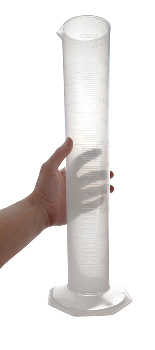 Graduated Cylinder, 1000mL - Class B - Hexagonal Base - Raised Graduations - Polypropylene Plastic