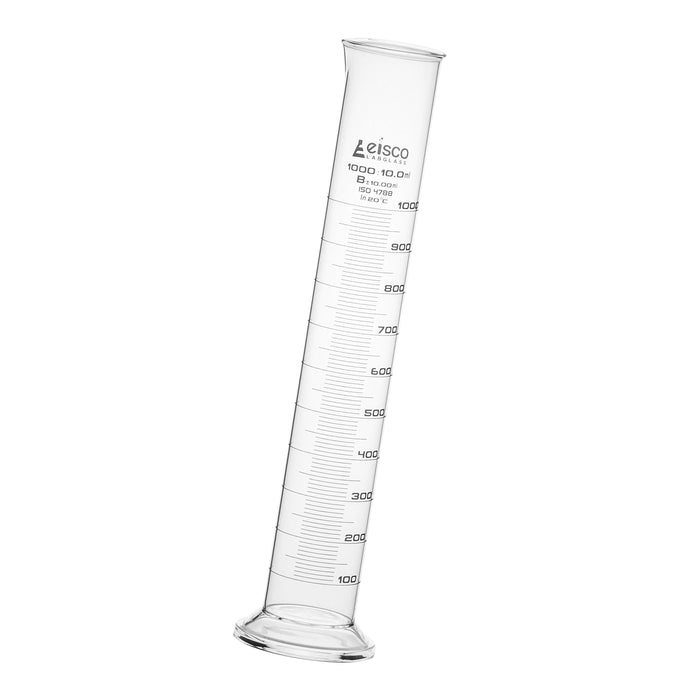 Eisco Labs - Graduated Measuring Cylinder, 1000mL Capacity, Class B, Borosilicate Glass with Round Base and Spout, White Graduations - Scientific Labware for Chemistry, Research, and Educational Use