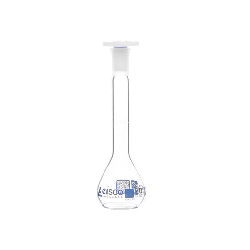 Eisco Volumetric Flask, 20mL - Class A - Borosilicate Glass, Polyethylene Stopper, 10/19 Socket - QR Code Marking for Calibration Certificate