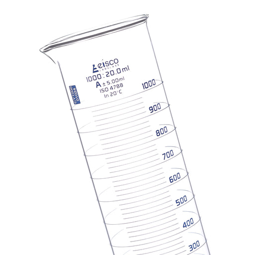 Eisco Labs - Measuring Cylinder, 1000mL - Class A - Squat Form, ISO 4788 Certified, Graduated Glass Cylinder for Laboratory Use, Precise Liquid Measurement, Scientific Glassware for Chemistry and Research Labs