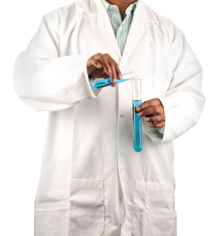 Lab Coat, Medium - White Polyester / Cotton Drill, Long Sleeves, 3 Large Pockets - Eisco Labs