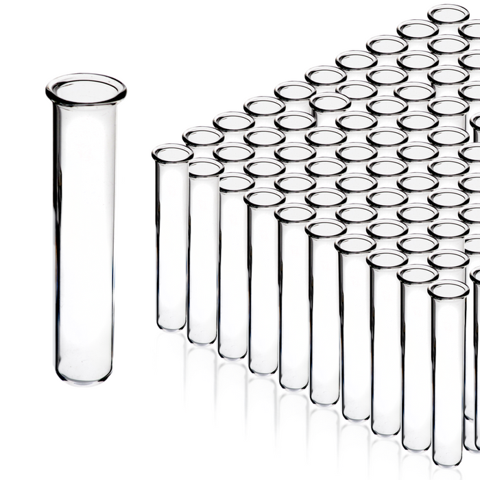 Eisco - Borosilicate Glass Test Tubes Pack of 100 - 12mL Capacity 100x16mm Size - Heat and Chemical Resistant -  Autoclavable Thin-Wall Tubes with Rim for Laboratory and Educational Use