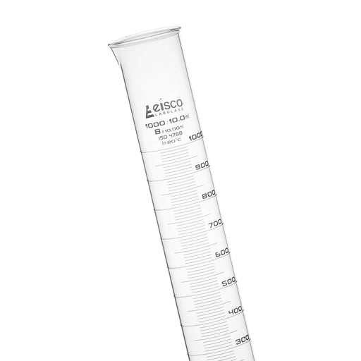 Eisco Labs - Graduated Measuring Cylinder, 1000mL Capacity, Class B, Borosilicate Glass with Round Base and Spout, White Graduations - Scientific Labware for Chemistry, Research, and Educational Use