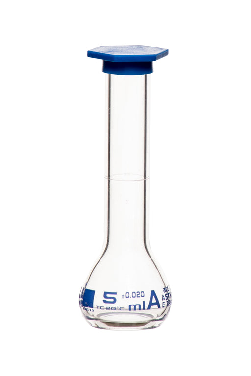 Eisco Labs - 5mL Class A Volumetric Flask with Snap Cap, Graduation, ASTM E288 Certified, Borosilicate Glass, High Precision Flask for Micro-Scale Titrations, Solution Preparation, and Chemical Analysis