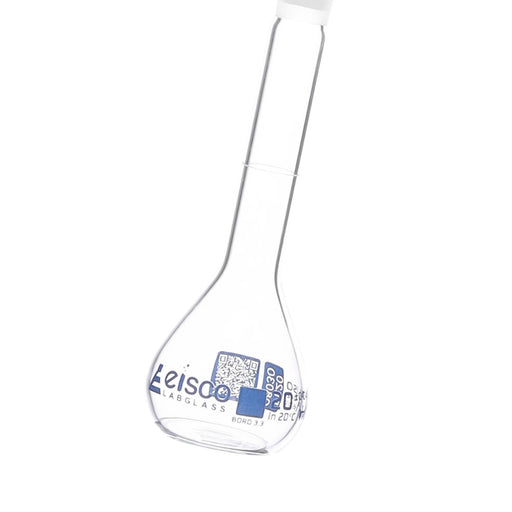 Eisco Volumetric Flask, 20mL - Class A - Borosilicate Glass, Polyethylene Stopper, 10/19 Socket - QR Code Marking for Calibration Certificate