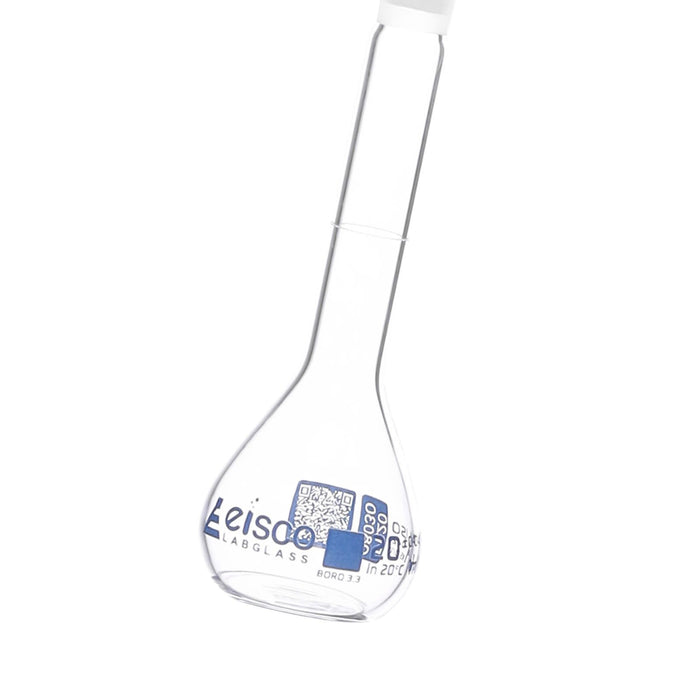 Eisco Volumetric Flask, 20mL - Class A - Borosilicate Glass, Polyethylene Stopper, 10/19 Socket - QR Code Marking for Calibration Certificate