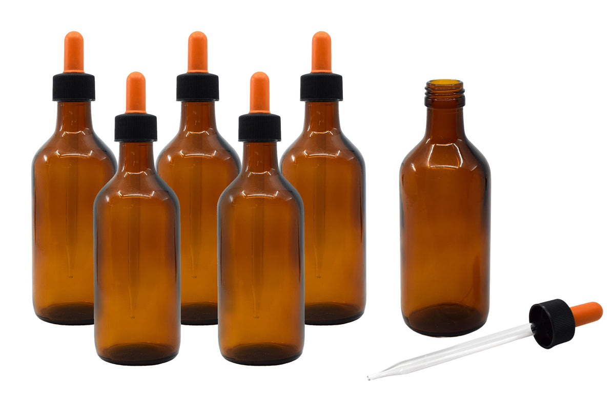 6PK Dropping Bottles, 180ml (6oz) - Screw Cap with Glass Dropper 