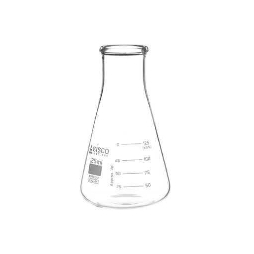 Erlenmeyer Flask, 125mL - Wide Neck - ASTM, Dual Graduated Scale - Borosilicate Glass - Wide Neck Flasks, Conical Flasks, Glass Flasks - Eisco Labs