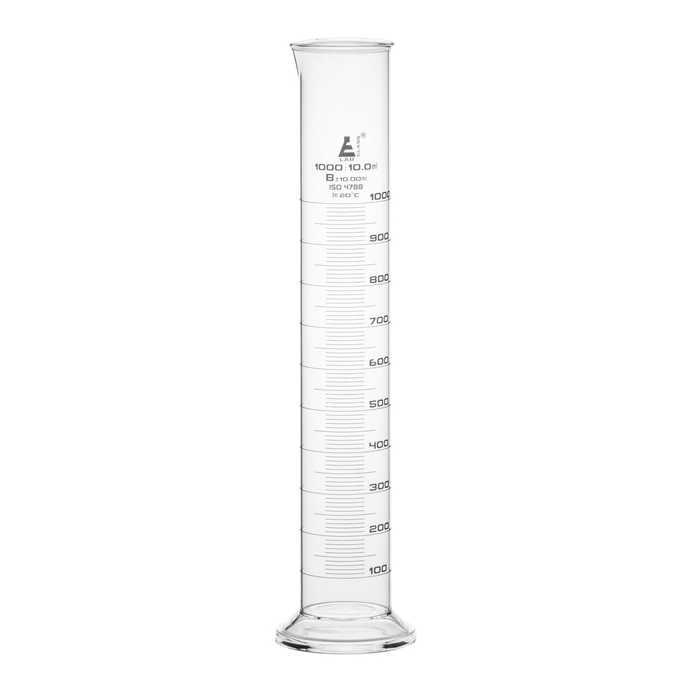 Eisco Labs - Graduated Measuring Cylinder, 1000mL Capacity, Class B, Borosilicate Glass with Round Base and Spout, White Graduations - Scientific Labware for Chemistry, Research, and Educational Use