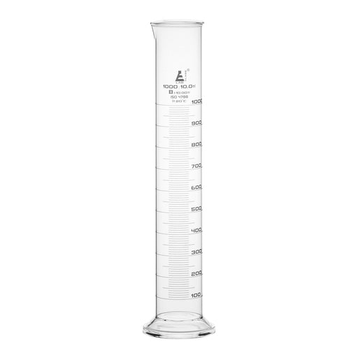 Eisco Labs - Graduated Measuring Cylinder, 1000mL Capacity, Class B, Borosilicate Glass with Round Base and Spout, White Graduations - Scientific Labware for Chemistry, Research, and Educational Use