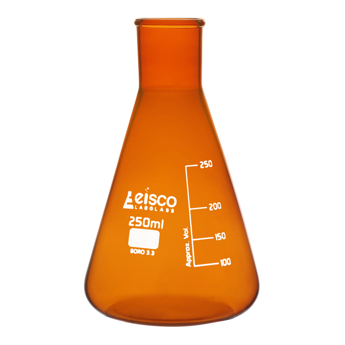 Erlenmeyer Flask, Amber, 250mL - Narrow Neck - Borosilicate Glass ...