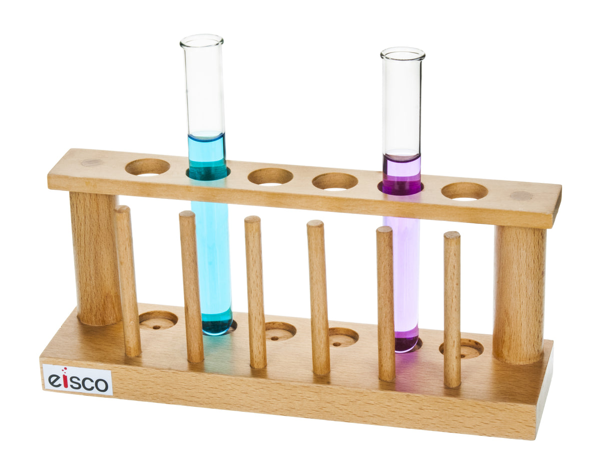 Test Tube Support - 6 place with draining pins, Wooden — Eisco Labs