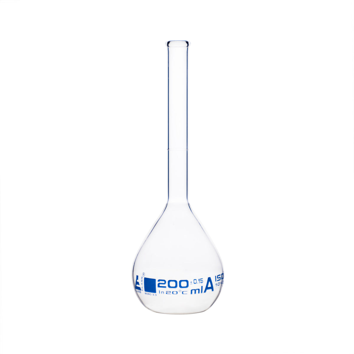 Volumetric Flask 200ml Class A Borosilicate Glass Blue Graduati — Eisco Labs 4100