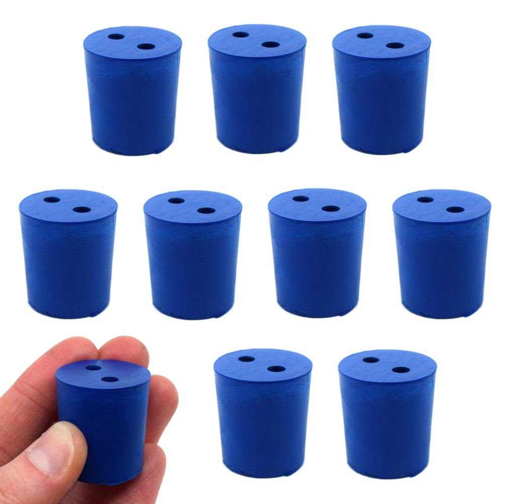 Neoprene Stoppers, 2 Holes - Blue - Size: 23mm Bottom, 26mm Top, 28mm ...