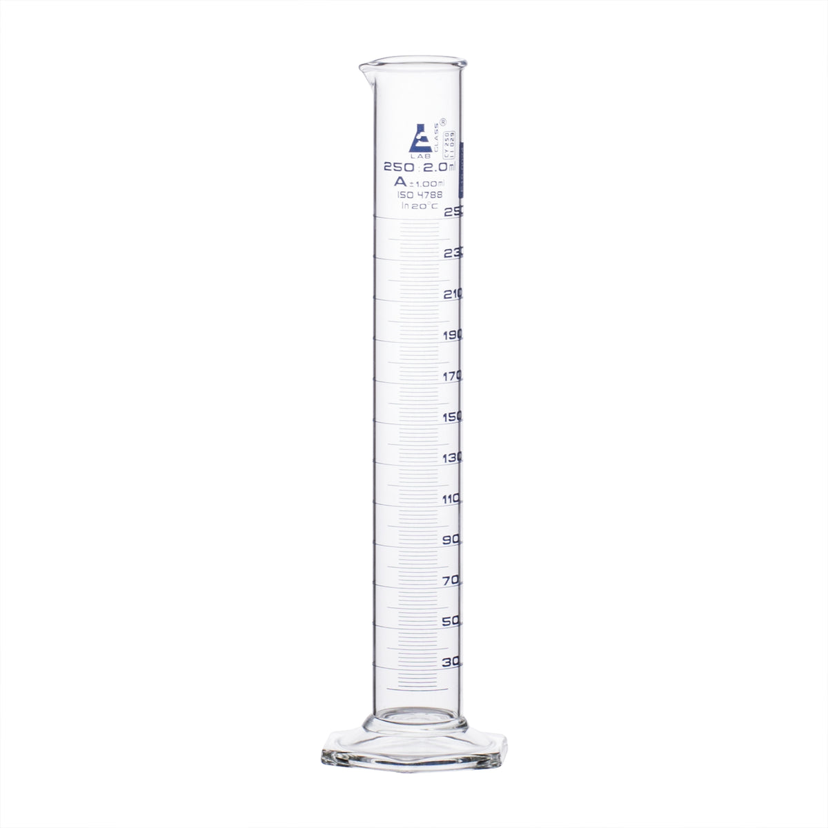 Graduated Cylinder, 250mL - Class A - Squat Form - Hexagonal Base