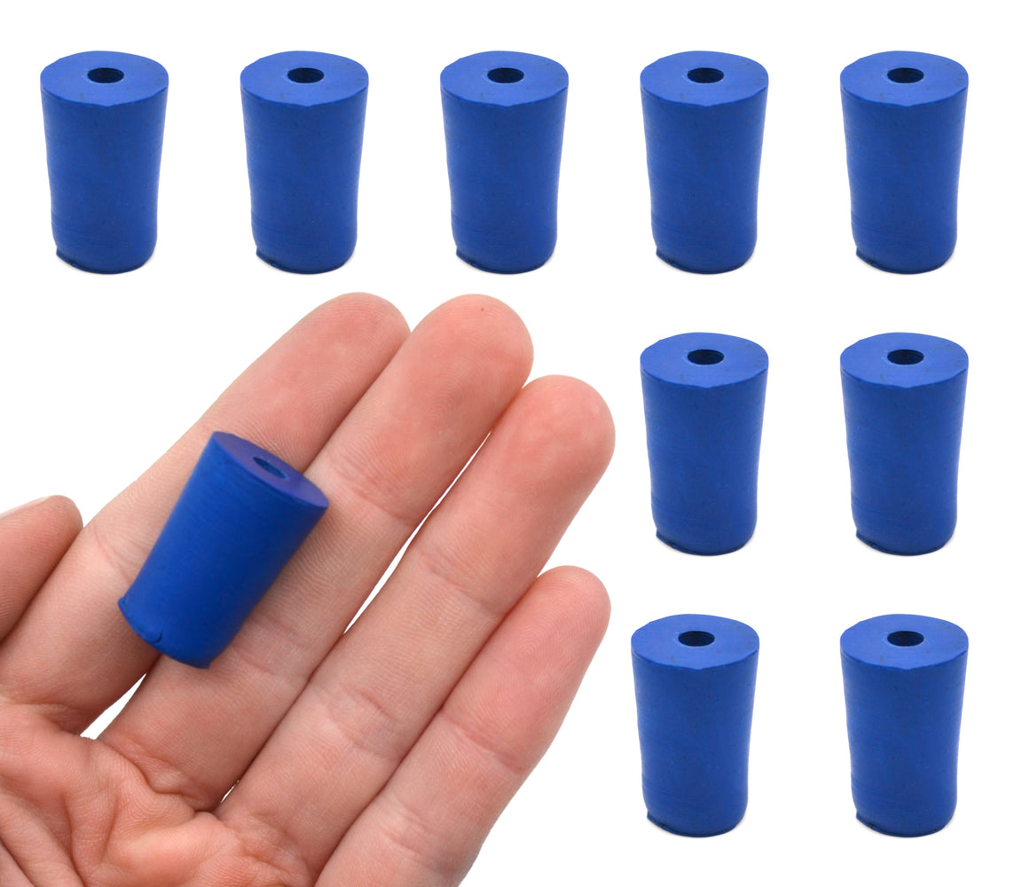 Neoprene Stoppers, 1 Hole - Blue - Size: 13mm Bottom, 16mm Top, 24mm Length - Pack of 10