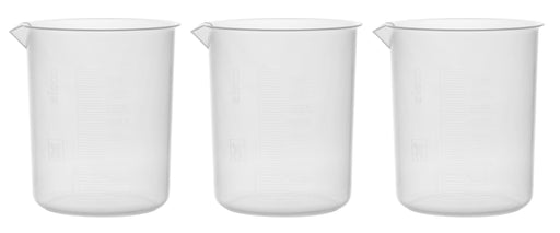 3PK Plastic Beakers, 1000ml - Polypropylene - Raised Graduations