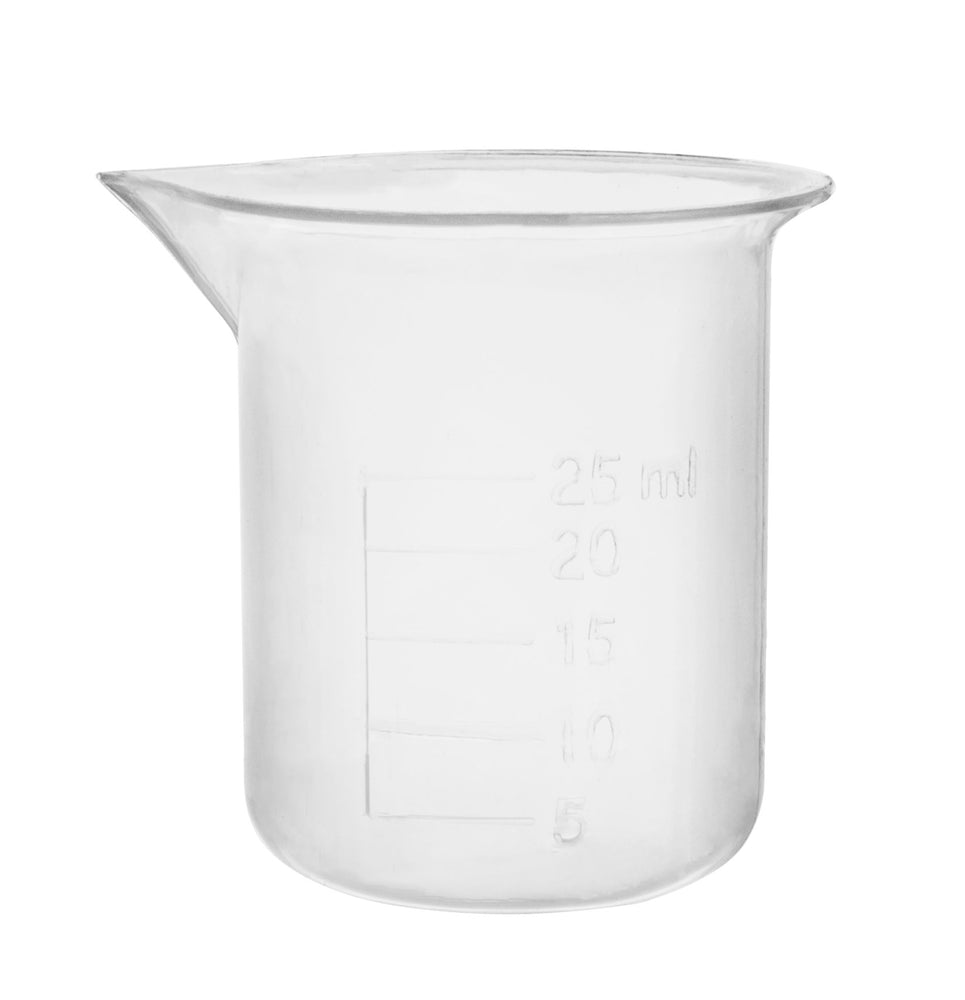 Plastic Beaker, 25ml - Polypropylene - Raised Graduations