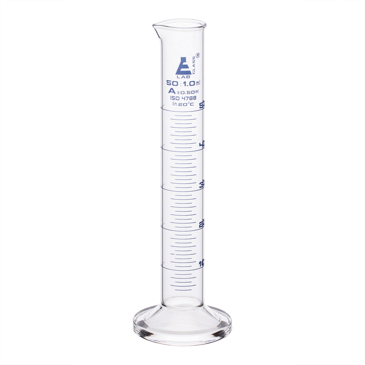 Graduated Cylinder, 50ml - Class A - Blue Graduations, Round Base ...