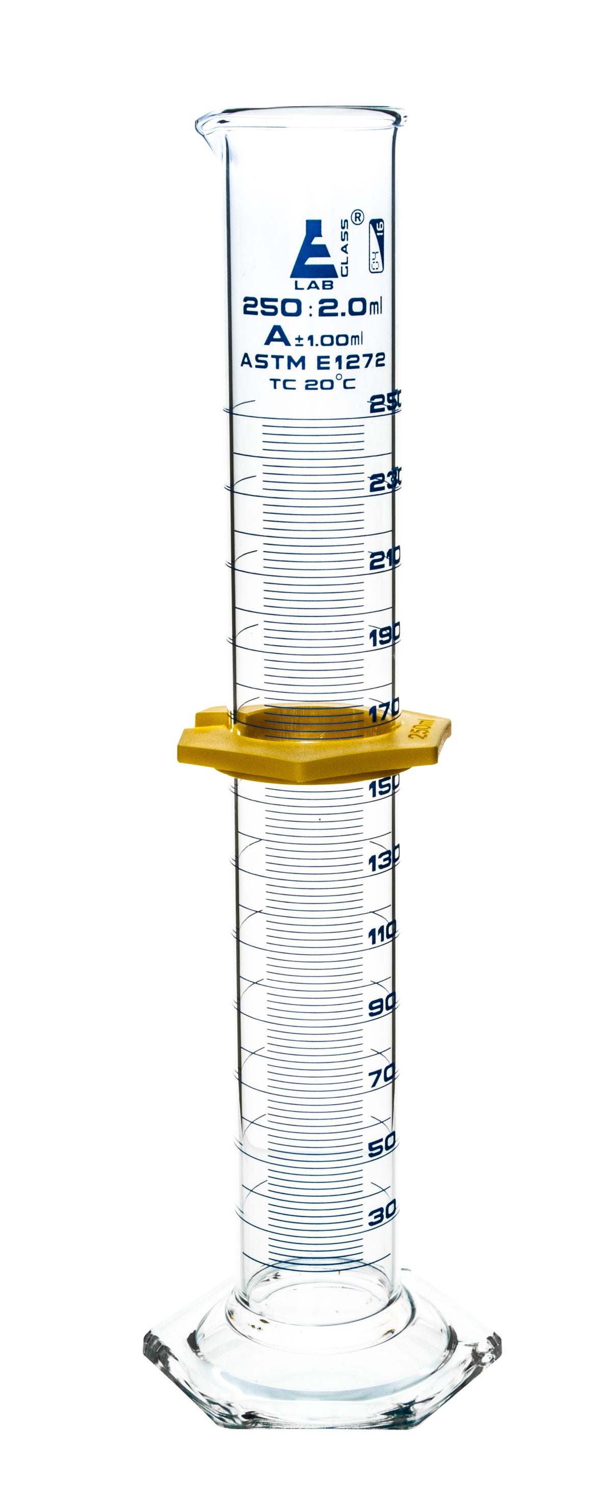 Graduated Cylinder, 250mL - Class A - Squat Form - Hexagonal Base