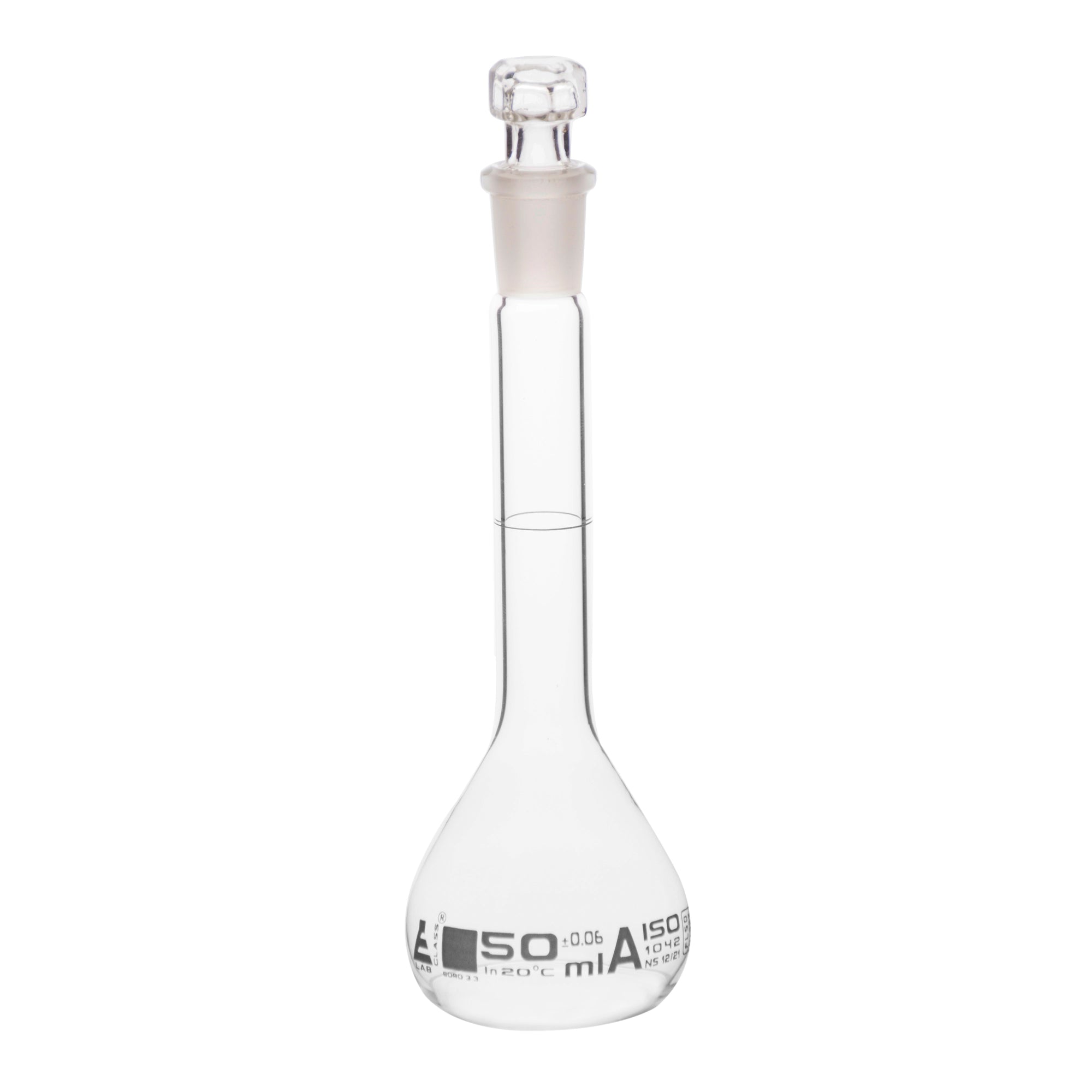 Volumetric Flask 50ml Class A Hexagonal Hollow Glass Stopper S — Eisco Labs 3754